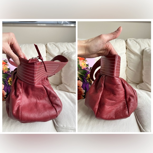 Leather slouchy oversized burnt red shoulder bag with studs - Picture 8 of 15
